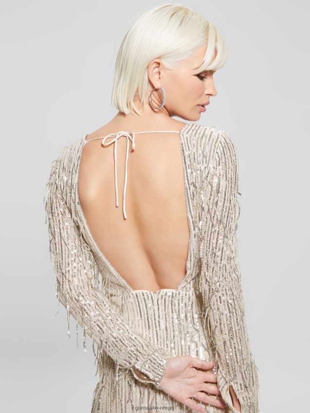 Guess off white multi elodie paljett frynsekjole off white multi kvinner F0LJ809377