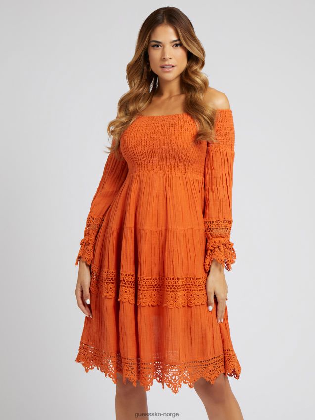 Guess oransje makram off-shoulder kjole oransje kvinner F0LJ803354