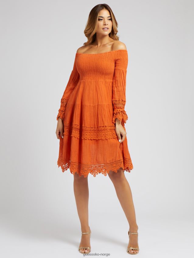 Guess oransje makram off-shoulder kjole oransje kvinner F0LJ803354