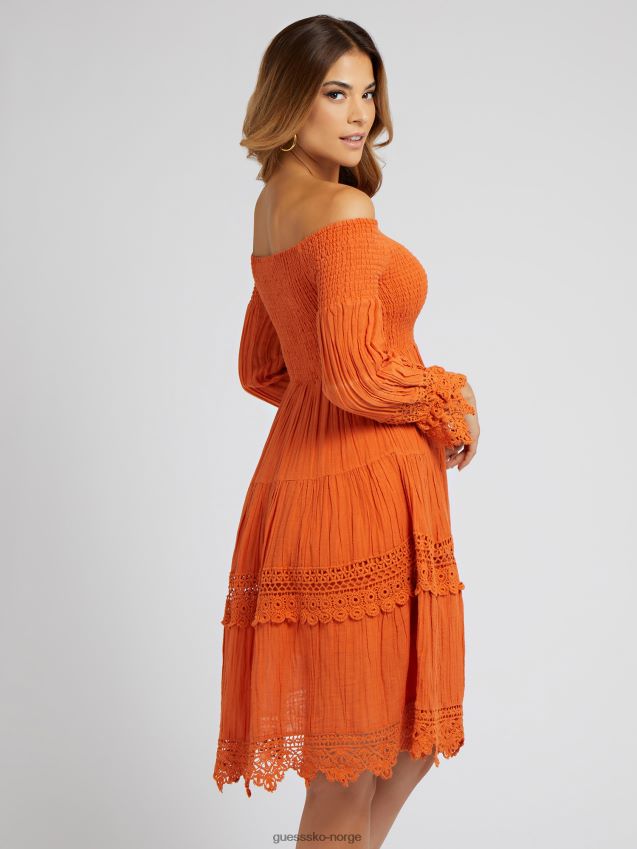 Guess oransje makram off-shoulder kjole oransje kvinner F0LJ803354