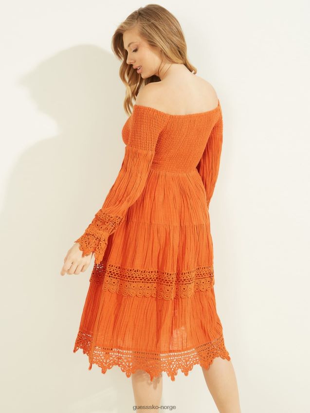 Guess oransje makram off-shoulder kjole oransje kvinner F0LJ803354
