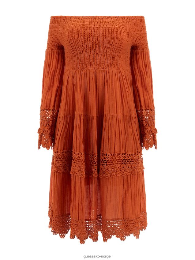 Guess oransje makram off-shoulder kjole oransje kvinner F0LJ803354