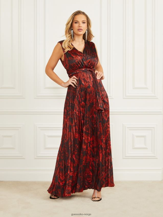 Guess pasjonsblomst print annika plissert maxikjole pasjonsblomsttrykk kvinner F0LJ809173