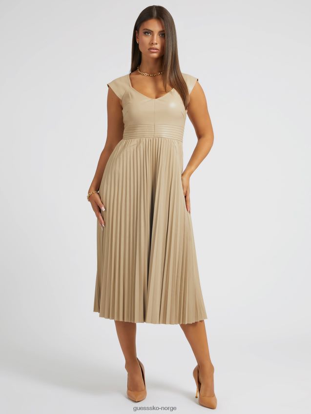 Guess plissert kjole i kunstskinn beige beige kvinner F0LJ803676