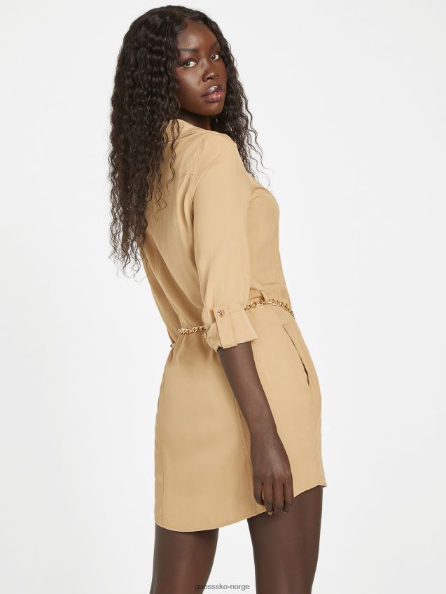 Guess ristet taupe abelina challis skjortekjole ristet taupe kvinner F0LJ807371