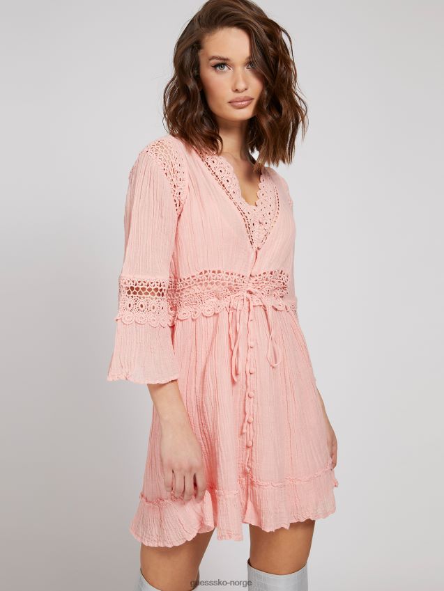Guess rosa makram detalj kjole rosa kvinner F0LJ803850