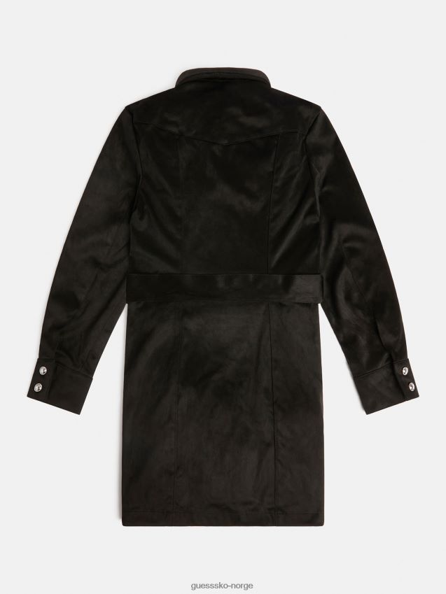 Guess sort logoknapp i semsket skinnkjole svart kvinner F0LJ802306