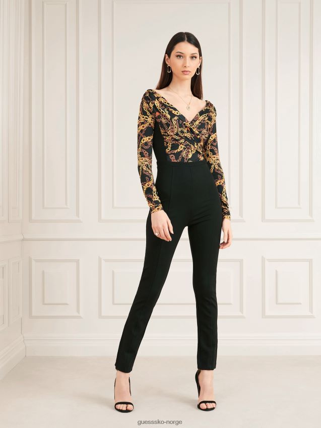Guess svart jumpsuit med marciano-kjedetrykk svart kvinner F0LJ803545