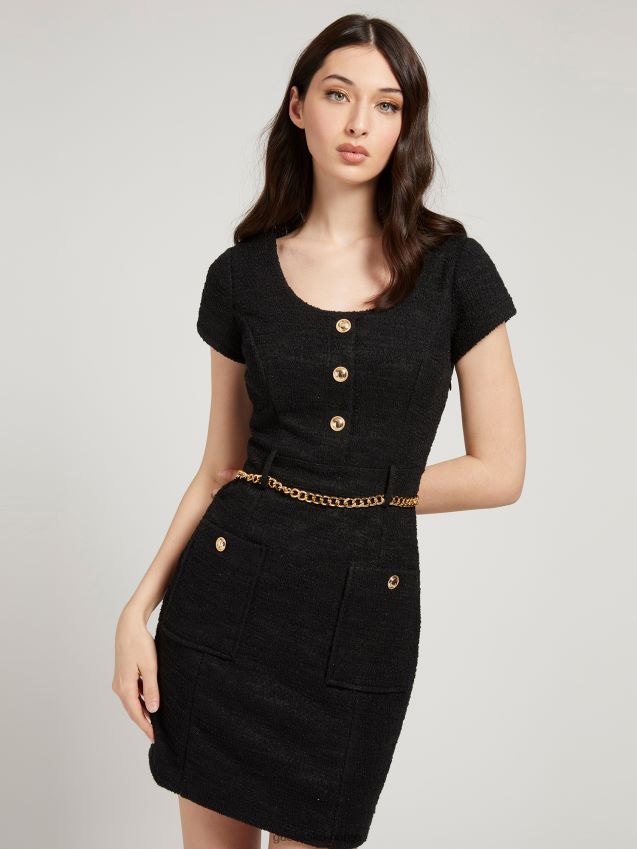 Guess svart multi tweed kjole svart multi kvinner F0LJ806437