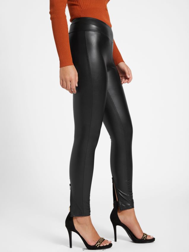Guess jet black jalena leggings i imitert skinn kulsvart kvinner F0LJ806829