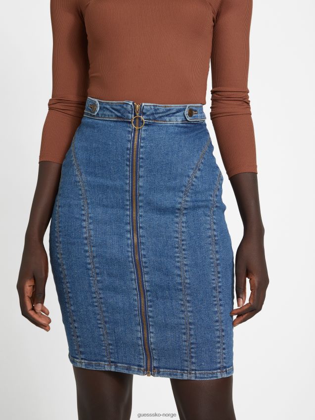 Guess adeline denimskjørt med glidelås medium vask middels vask kvinner F0LJ806950