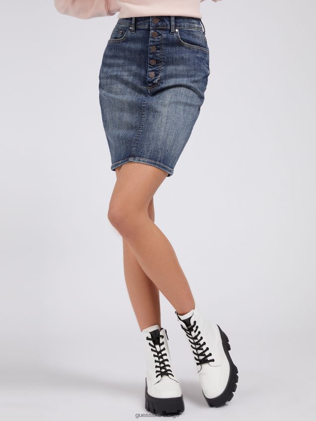 Guess blå denimskjørt med synlige knapper blå kvinner F0LJ806220