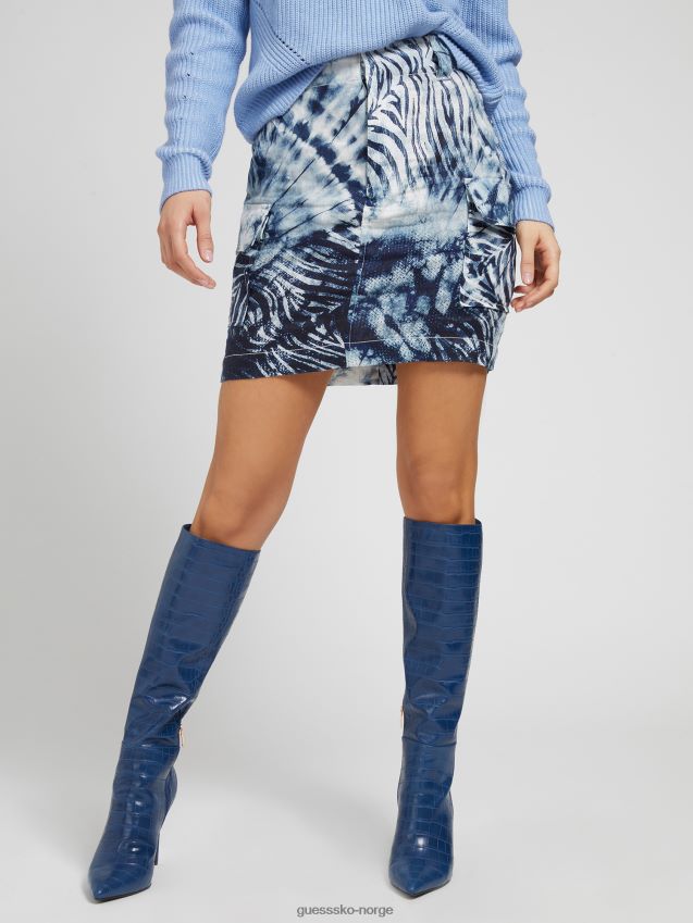 Guess blått miniskjørt med multi all-over print blå multi kvinner F0LJ805965
