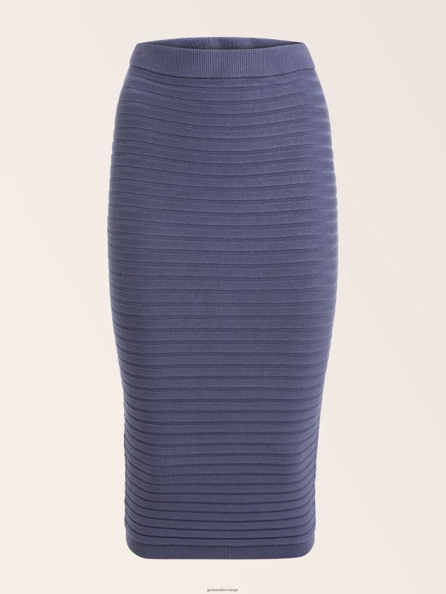 Guess blått ribbestrikket skjørt blå kvinner F0LJ806471