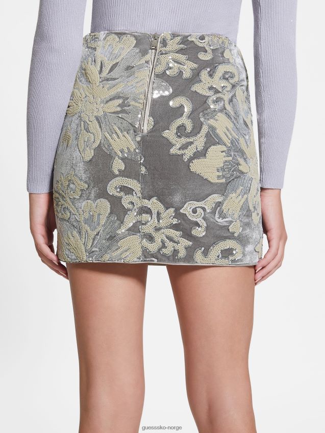 Guess blomsterpaljetter embro silv ernesta pyntet fløyelskjørt blomsterpaljetter embro silv kvinner F0LJ809218