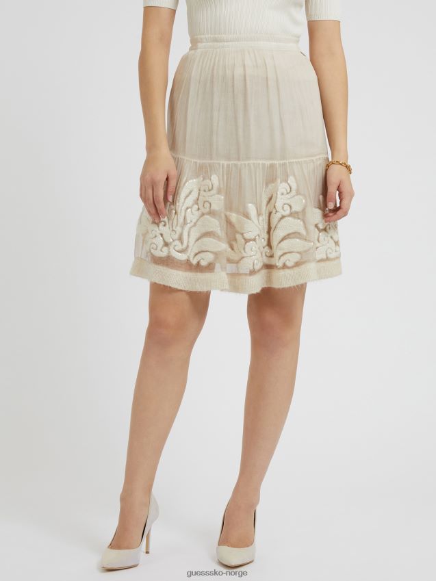 Guess hvitt brodert silkeskjørt hvit kvinner F0LJ803059