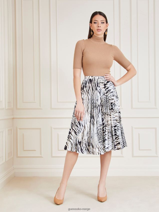 Guess marciano plissert satengskjørt hvit multi hvit multi kvinner F0LJ802981