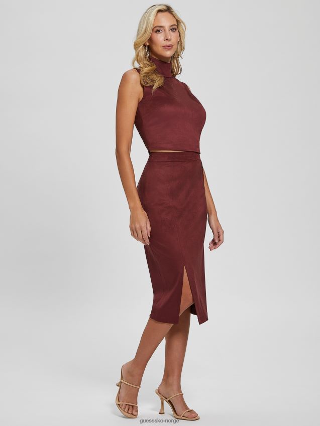 Guess mystisk vin mirabelle skjørt i imitert semsket skinn mystisk vin kvinner F0LJ809358