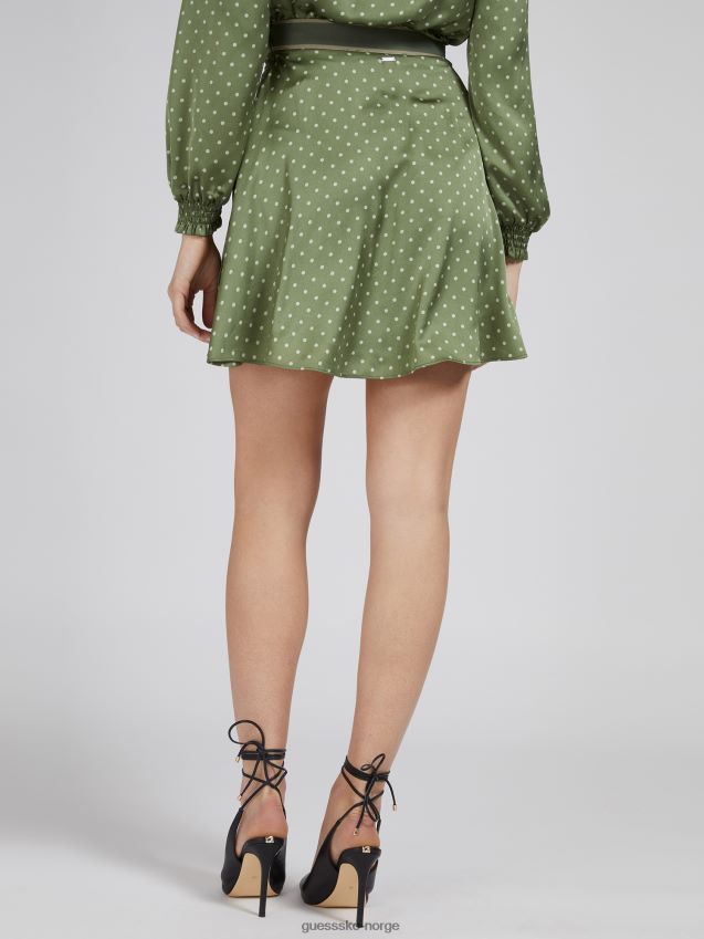 Guess prikker print sateng skjørt grønt grønn kvinner F0LJ806327