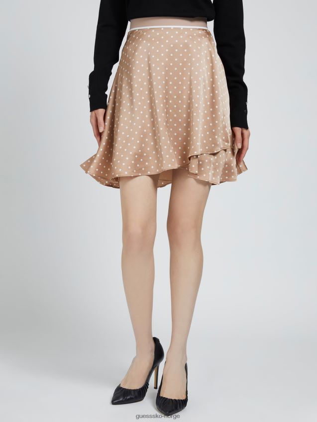 Guess satengskjørt med beige prikker beige kvinner F0LJ806268