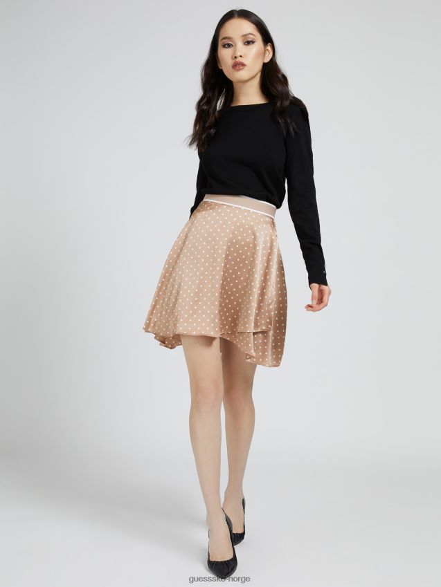 Guess satengskjørt med beige prikker beige kvinner F0LJ806268