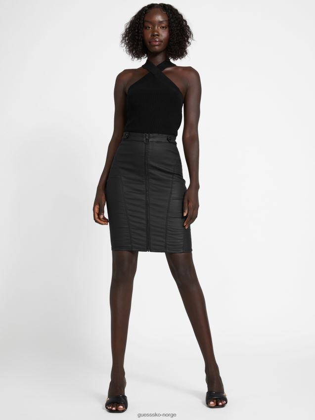 Guess svart belagt adeline denimskjørt med glidelås svart belagt kvinner F0LJ807051