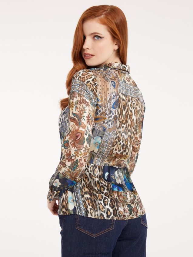 Guess all over print skjorte blå multi blå multi kvinner F0LJ802698