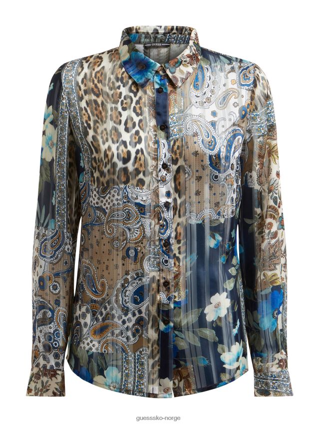 Guess all over print skjorte blå multi blå multi kvinner F0LJ802698