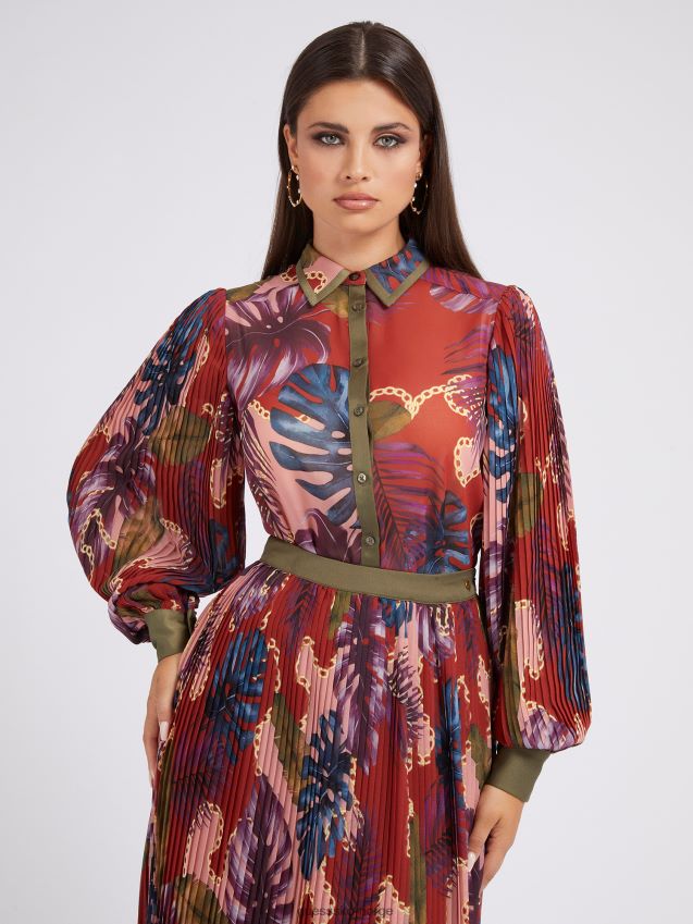 Guess all over print skjorte floral fantasi blomsterfantasi kvinner F0LJ802846