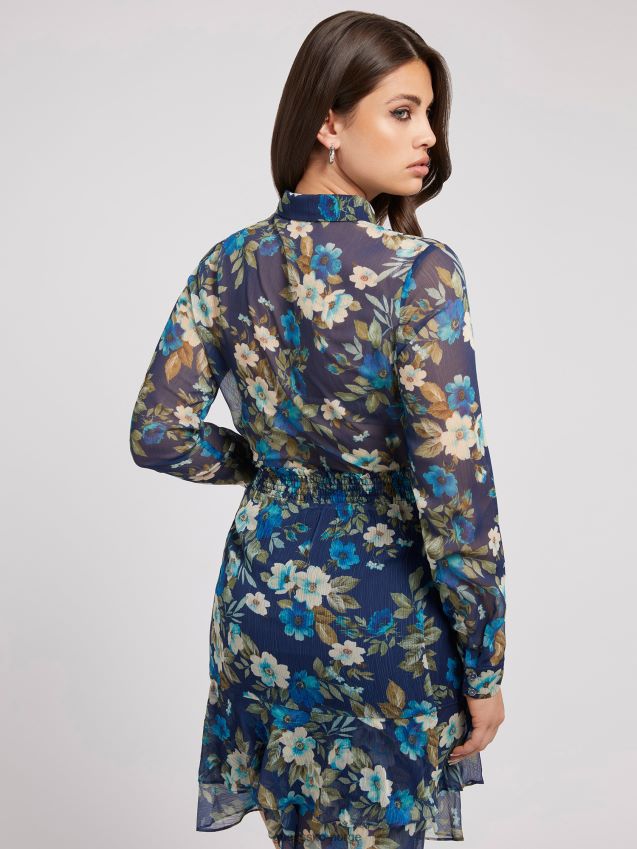 Guess blå multi all over print skjorte blå multi kvinner F0LJ803081