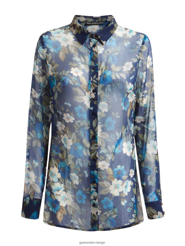 Guess blå multi all over print skjorte blå multi kvinner F0LJ803081