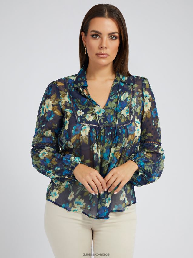Guess blå multi chiffon bluse blå multi kvinner F0LJ803099