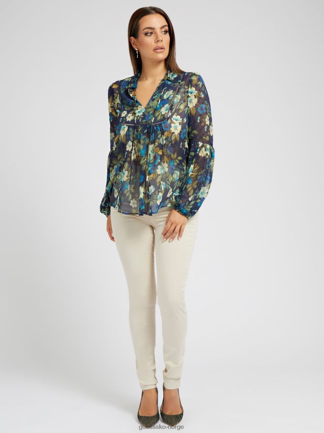 Guess blå multi chiffon bluse blå multi kvinner F0LJ803099