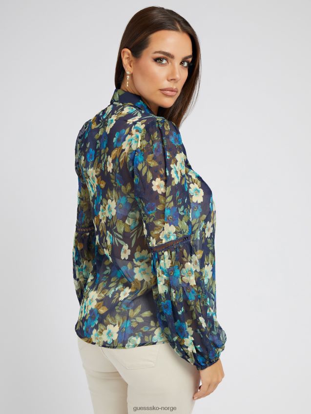 Guess blå multi chiffon bluse blå multi kvinner F0LJ803099