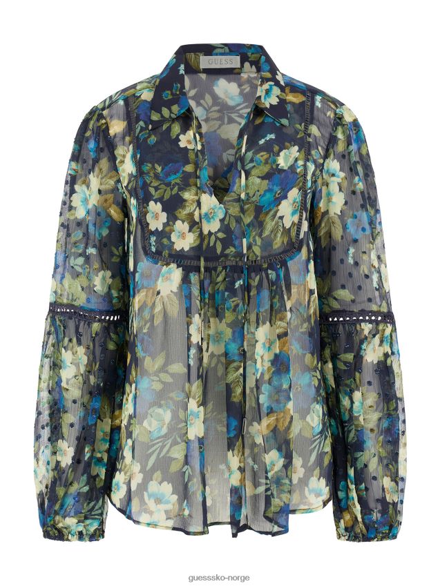 Guess blå multi chiffon bluse blå multi kvinner F0LJ803099