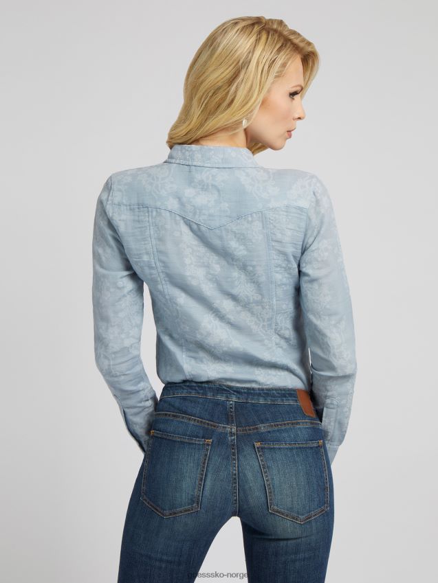 Guess blomst jacquard denimskjorte blå blå kvinner F0LJ802789