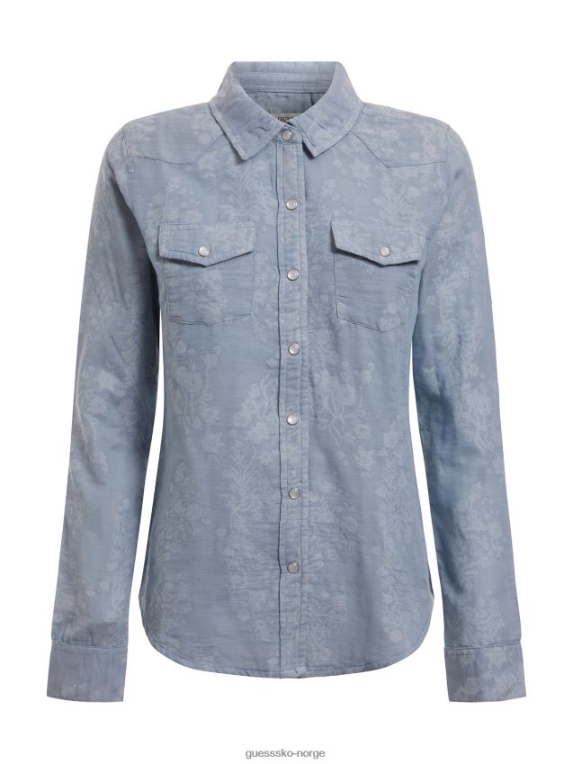 Guess blomst jacquard denimskjorte blå blå kvinner F0LJ802789