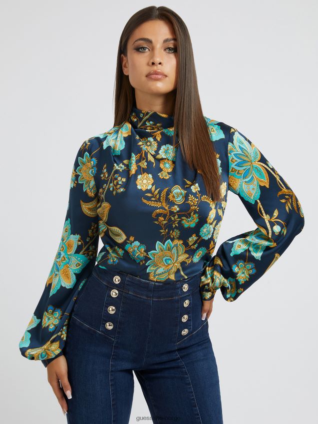 Guess bluse med all over print blå multi blå multi kvinner F0LJ803240