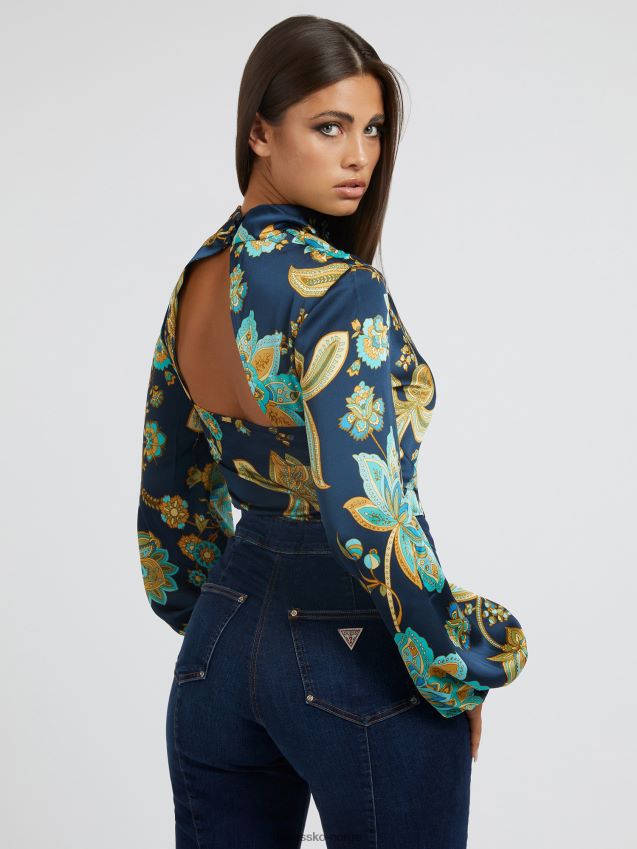 Guess bluse med all over print blå multi blå multi kvinner F0LJ803240