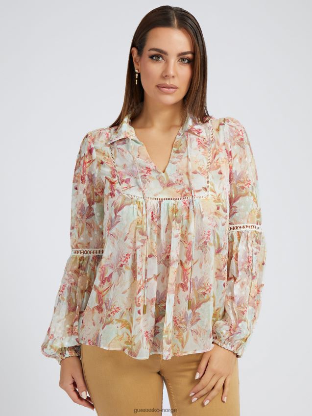 Guess chiffon bluse floral fantasi blomsterfantasi kvinner F0LJ803067
