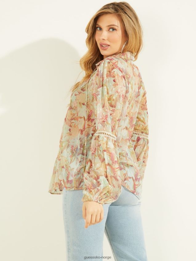 Guess chiffon bluse floral fantasi blomsterfantasi kvinner F0LJ803067