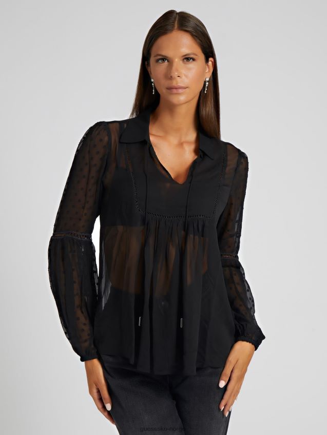 Guess chiffon bluse svart svart kvinner F0LJ803090