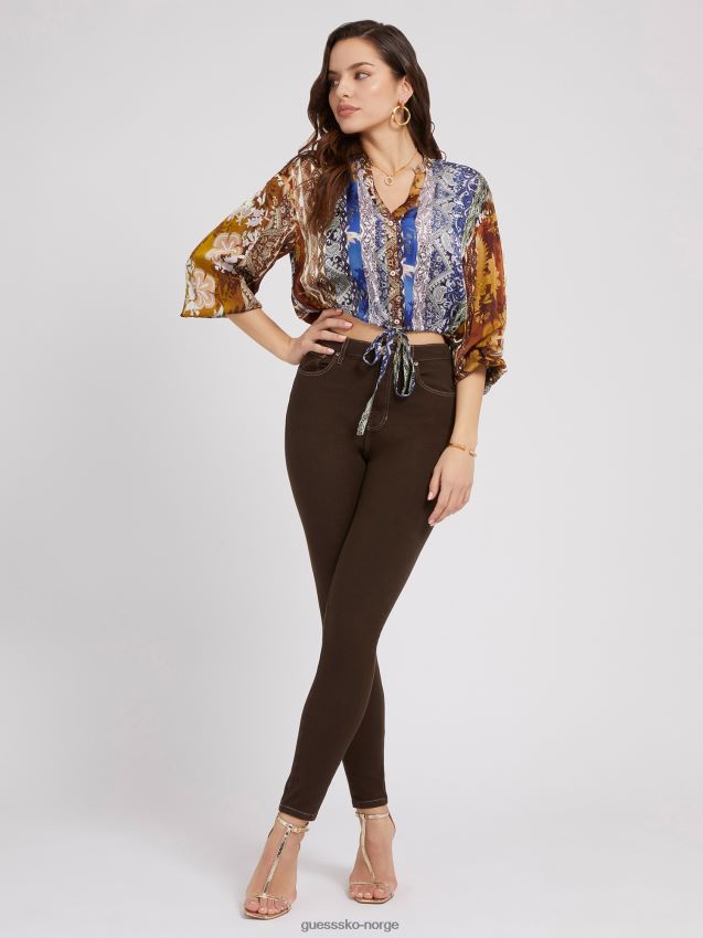 Guess flerfarget mønster crop bluse flerfarget mønster kvinner F0LJ803379