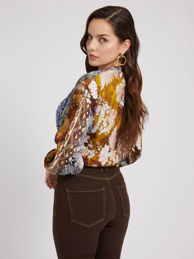 Guess flerfarget mønster crop bluse flerfarget mønster kvinner F0LJ803379
