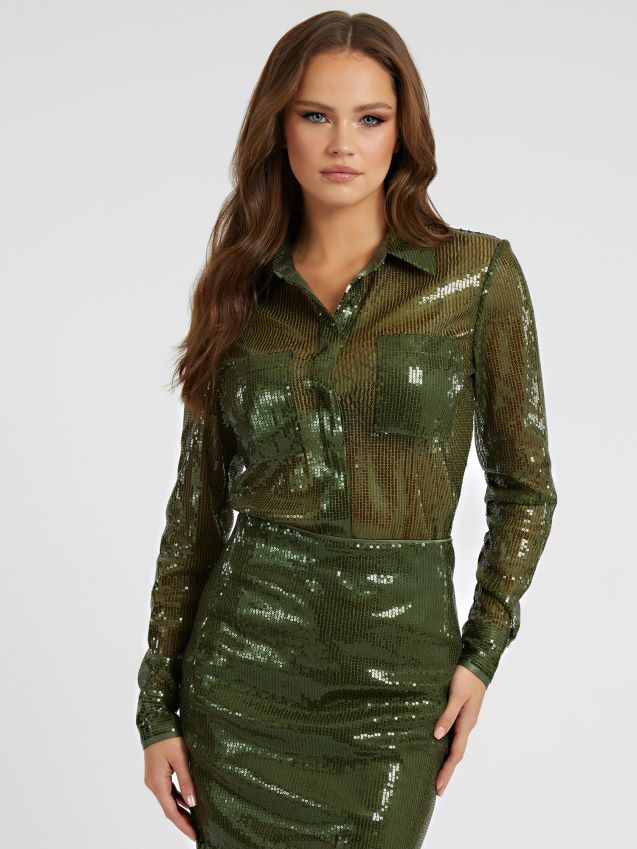 Guess grønn paljettskjorte grønn kvinner F0LJ803046
