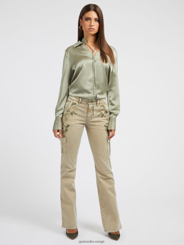 Guess grønn skjorte med chocker-hals grønn kvinner F0LJ802767