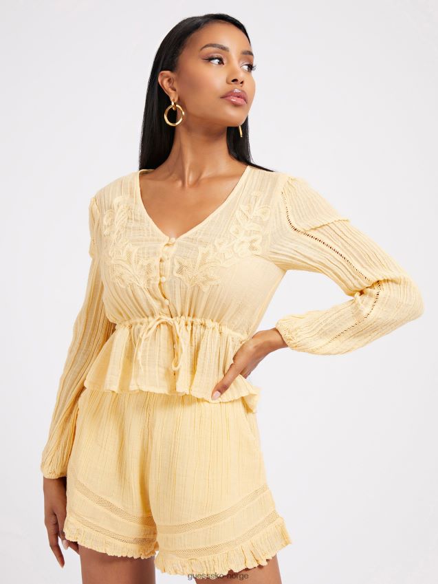 Guess gul plissert bluse gul kvinner F0LJ803085
