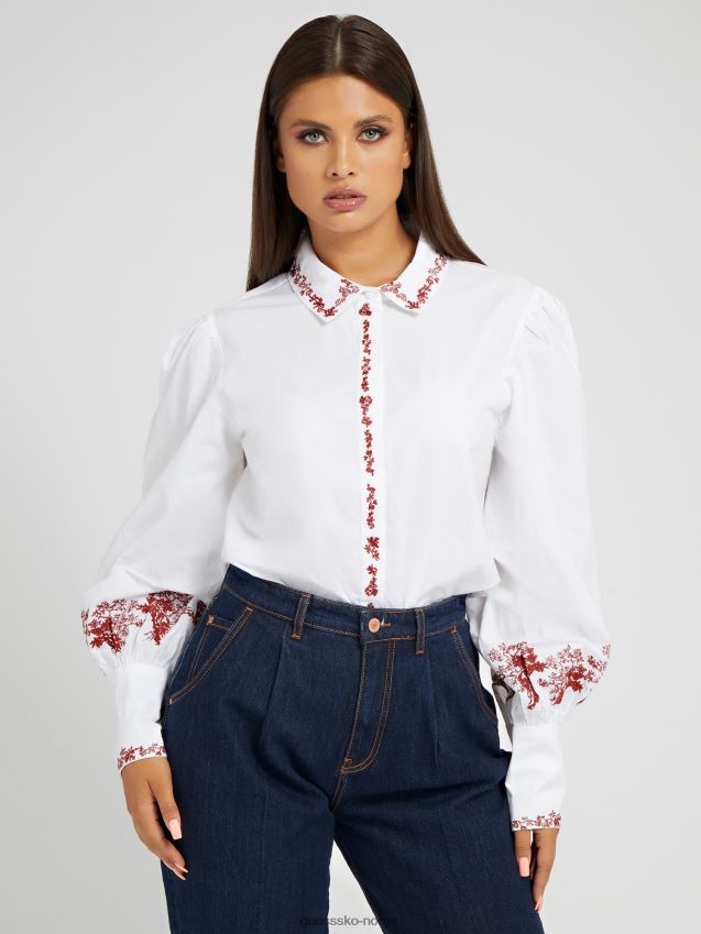 Guess hvit skjorte med broderte detaljer hvit kvinner F0LJ802960