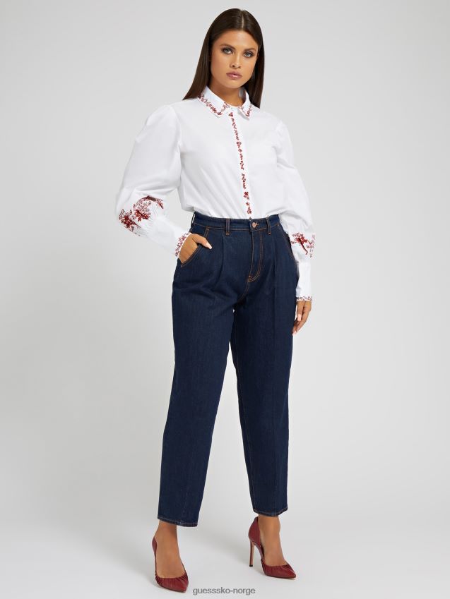 Guess hvit skjorte med broderte detaljer hvit kvinner F0LJ802960