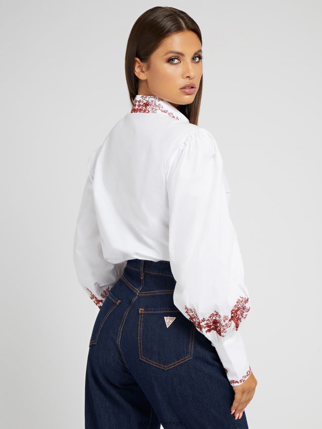Guess hvit skjorte med broderte detaljer hvit kvinner F0LJ802960